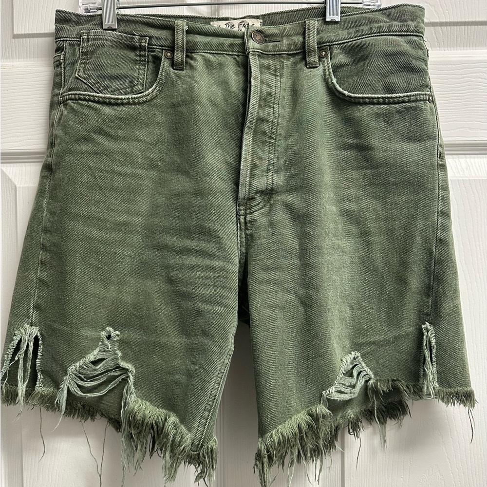 We The Free Green Distressed Jean Shorts